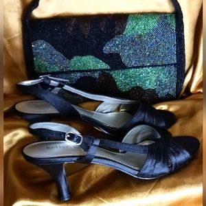Kelly & Katie Black Sling Back Open Toe Shoes 2-1/2" Heels Women's 7-1/2 M